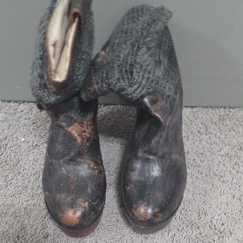 Bed Stu Black and Brown Leather Winter Boots